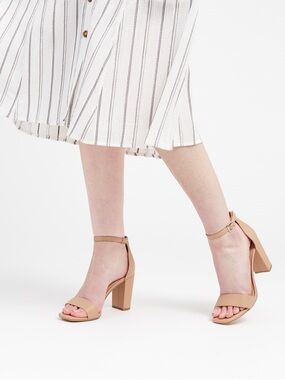 Michael Shannon Stella Tan Block Heel Ankle Strap Sandal